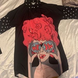 Chic, polka dot collar and sleeve boy shirt- worn twice